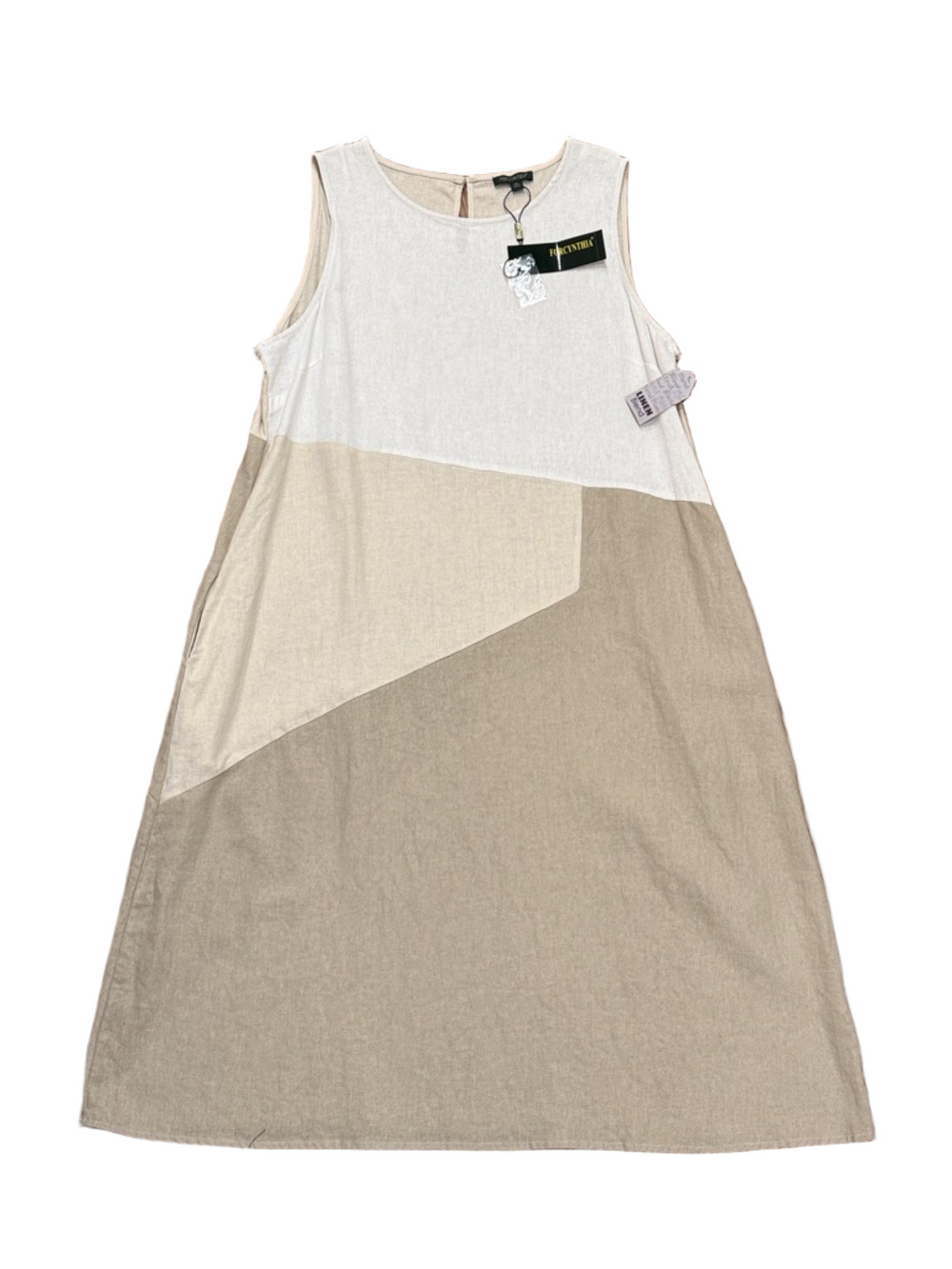For Cynthia Dress Midi Sleeveless Linen Blend Dress Tan / Beige | Size XL - Picture 3 of 6